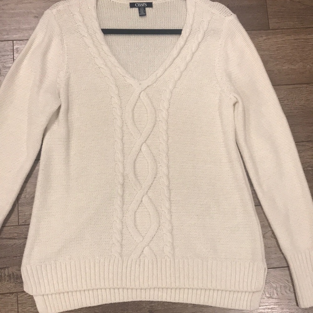 Chaps cream v neck sweater with gold flecks
